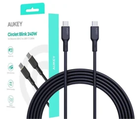 Aukey CB-SCC241 černá / Nabíjecí kabel USB-C - USB-C / 240 W PD / 5 A / nylonový oplet (CB-SCC241)