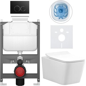 CERANO - Kompletní WC set Basic/Forte - bílá lesklá - WC tlačítko Dualo/Černá - ovládání shora - předstěnová instalace - 51x36 CER-8050BD86110