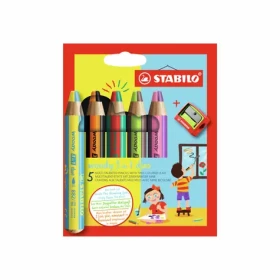 STABILO® woody 3 in 1 duo - dvoubarevná tuha - 5 ks sada s ořezávatkem (882/05-2)