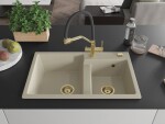 MEXEN/S - Tomas granitový dřez 2-bowly včetně baterie Duo, béžová 6516-69-671701-57-G