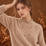 Dlouhý náhrdelník (sweater chain) Naomi - tygří oko, perly, Stříbrná 118 cm
