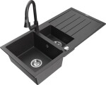 MEXEN - Andres granitový dřez s odkapávačem včetně baterie Elia, černá nakrapiany 6515-76-670101-76