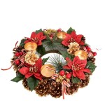 Adventní šiškový věnec POINSETTIA s mašlí 30 cm