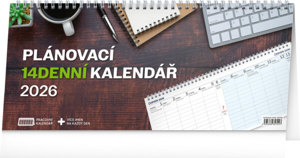 Stolní kalendář 2026 NOTIQUE - Pracovní – 14denní, 33 x 14,5 cm
