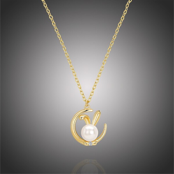 Stříbrný náhrdelník s pravou perlou Velikonoční zajíc, stříbro 925/1000, 40 cm + 4 cm (prodloužení) Bílá