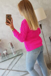 Dámský svetr s ažurovým zdobením neonově růžový - Kesi one size