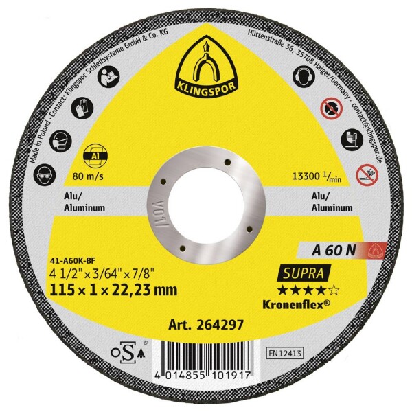 Klingspor A 60 N Supra 264298 řezný kotouč rovný 125 mm 25 ks hliník