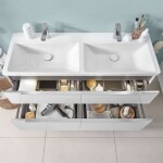 VILLEROY & BOCH - Subway 3.0 Dvojumyvadlo nábytkové 130x47 cm, bez přepadu, otvory pro baterie, CeramicPlus, Stone White 4A71D1RW