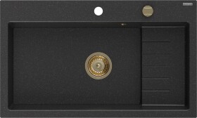 MEXEN/S - Omar granitový dřez 800 x 480 mm, černá/stříbrná metalik, zlatý sifon 6520801005-73-G