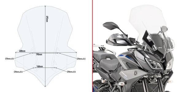 2139DT plexi čiré Yamaha MT-09 Tracer 900/900 GT (18-20), vxš695x480 mm, použij D2139Kit pro montáž