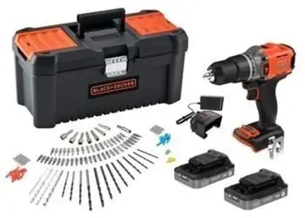 BlackDecker BCD383D2TA černo-oranžová / Aku vrtačka a šroubovák / 18V / 2x 2 Ah / 1550 ot-min / 45 Nm / kufr (BCD383D2TA)