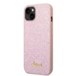 Pouzdro Guess PC/TPU Glitter Flakes Metal Logo iPhone 14 Plus růžové