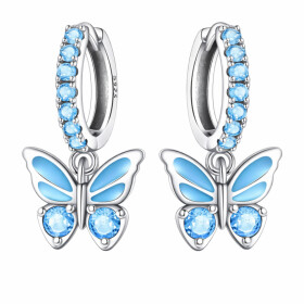 Stříbrné náušnice s modrým motýlkem - stříbro 925/1000, Modrá