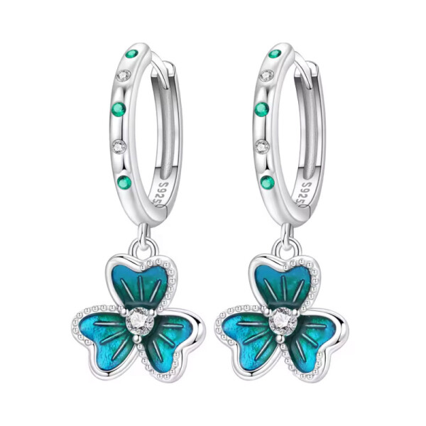 Stříbrné visací náušnice Trojlístek - stříbro 925/1000, Stříbrná