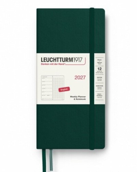 Týdenní plánovač Zápisník Forest Green, tečkovaný Wallet B6+ x A6 2027, anglicky