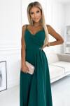 299-11 CHIARA elegantní maxi dlouhé šaty bez ramínek - ZELENÉ M