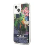 Pouzdro Guess Liquid Glitter Flower iPhone 13 mini Blue