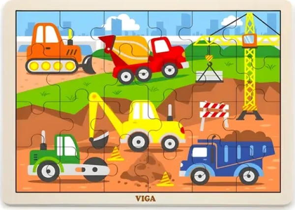 VIGA Dřevěné puzzle Stavební stroje