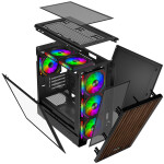 EVOLVEO Panthera, skříň mATX, 6x ARGB ventilátor 120mm, dřevěný přední panel + skleněná bočnice