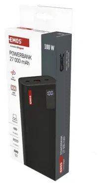 EMOS NTBF30 černá / Powerbanka / 27000 mAh / 100W PD / USB-C + USB-A (1613056100)