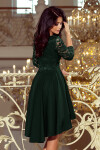 Tmavě zelené dámské šaty s delším zadním dílem a krajkovým výstřihem model 6839184 M - numoco