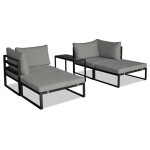 Zahradní set 2+1, stolek 75x30, multifunkční pohovka, kov antracit, světle šedá látka