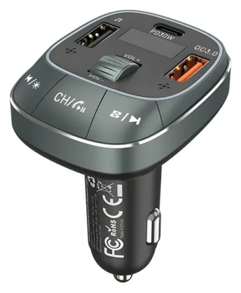 Vention černá / Autonabíječka s FM transmitterem / 3x USB (USB-C + 2x USB-A) / USB-C PD 30W / QC3+ (FFLB0)