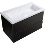 CERANO - Koupelnová skříňka Carole - černá matná + umyvadlo z lit. mramoru Ovo - bílá lesklá - 100,5x53x46,5 CER-979933