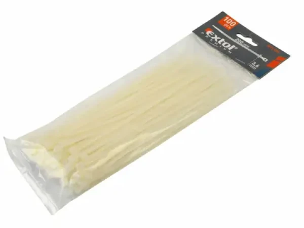 EXTOL PREMIUM Pásky na vodiče bílé 250x4.8mm 100ks / NYLON (EX8856110)