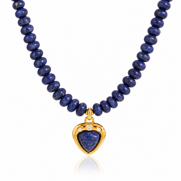 ELENYS Lapis Lazuli | Náhrdelník s pravým přírodním lapis lazuli a přívěskem srdce Délka náhrdelníku: 41+5 cm / max. 46 cm
