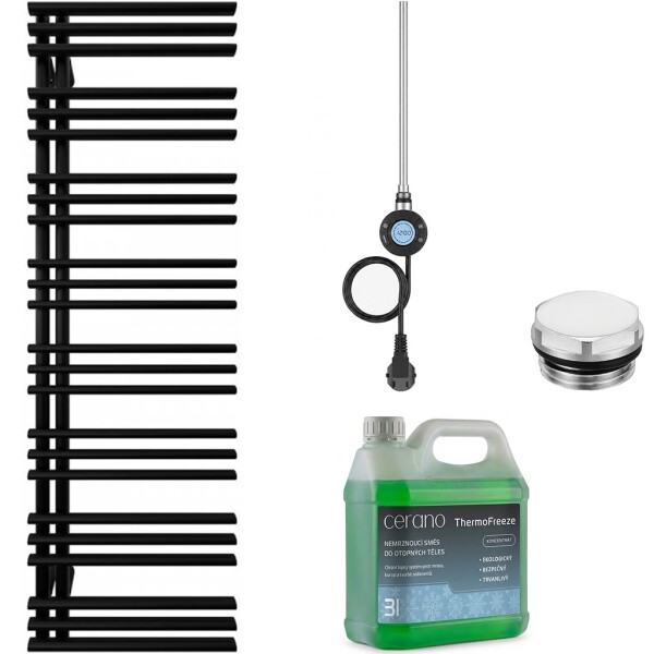 CERANO Koupelnový elektrický radiátorový set Burke - L/P - WIFI - 600W - černá matná - 1600x500 mm