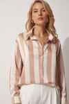 Happiness İstanbul Women's Cream Striped Satin Shirt