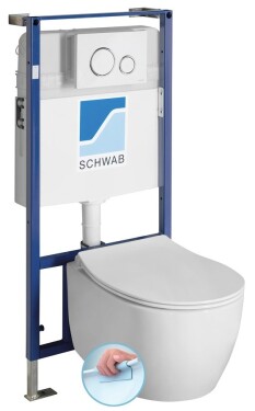 SAPHO - Závěsné WC SENTIMENTI Rimless s podomítkovou nádržkou a tlačítkem Schwab, bílá 10AR02010SV-SET5
