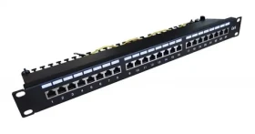 Patch panel 24x RJ-45 Cat.6 stíněný černý / Patch panel / 1U / 19" / LSA / kabelová lišta (DN-91624S-EC)