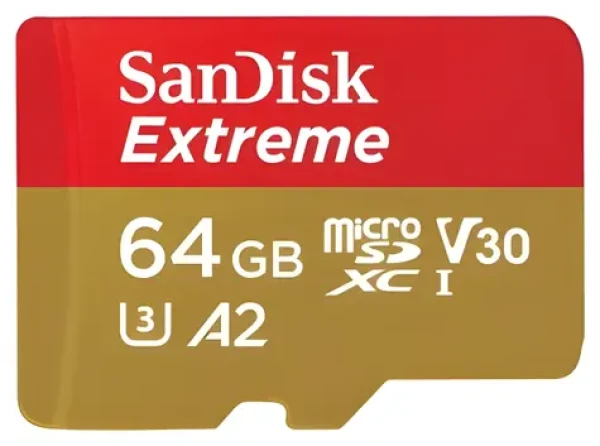 SanDisk Extreme microSDXC 64GB / Paměťová karta / UHS-I U3 V30 A2 / čtení: 170 MB/s / zápis: 80 MB/s / vhodné pro 4K (SDSQXAH-064G-GN6MN)
