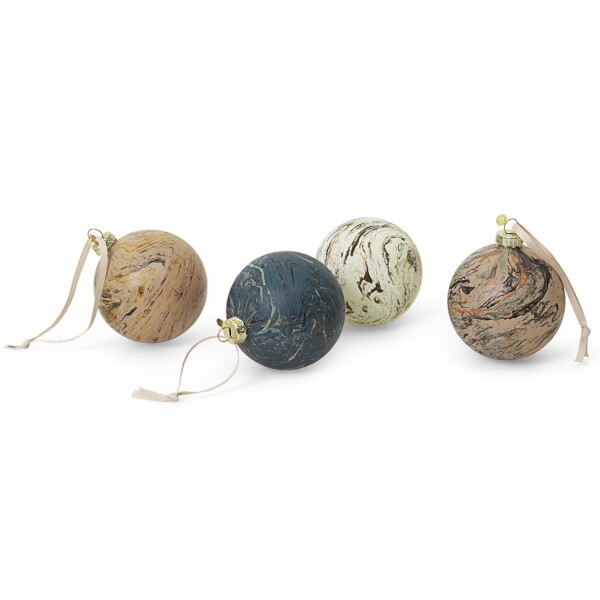 Sada vánočních ozdob ferm LIVING Marble Baubles M 4-pack 1104267189 vícebarevná - ferm LIVING Skleněná vánoční ozdoba Marble 8 cm - set 4 ks, modrá barva, zelená barva, béžová barva, šedá barva, hnědá barva, sklo