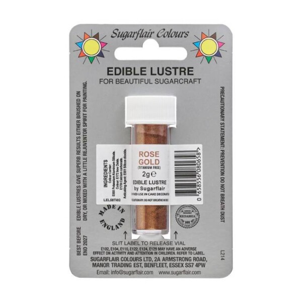 Jedlá prachová perleťová barva Sugarflair (2 g) Rose Gold (Bez E171)