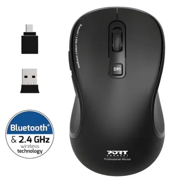 PORT CONNECT Essential černá / Bezdrátová nabíjecí myš / Bluetooth 2.4 GHz / 2400 DPI (910010)