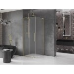 MEXEN/S - Velar L sprchový kout, posuvné dveře 90 x 90, dekor, zlato 871-090-090-33-50