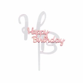 Dortisimo Zapichovací dekorace na dort stříbrno-růžová Happy Birthday