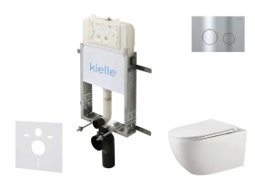 Kielle - Genesis New Set předstěnové instalace, klozetu Gaia, Rimless, sedátka softclose a tlačítka Gemini New II, lesklý chrom 30528SZ14