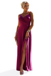 299-19 CHIARA elegantní maxi dlouhé šaty bez ramínek - FUKSY S BROKEREM XXL