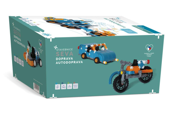 Stavebnice SEVA DOPRAVA - Autodoprava plast 743 dílků v krabici 28x38x18cm