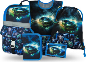 5 SET Zippy Závodní auto: aktovka, penál, sáček, zástěra, peněženka