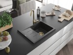 MEXEN/S - Ben granitový dřez 1 s odkapávačem pravý 600 x 500 mm, černá kropenatá, sifon zlatá 6523605000-76-G