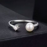 Stříbrný prsten Calvina MOISSANITE, perla + CERTIFIKÁT, nastavitelná Stříbrná