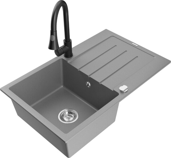 MEXEN - Bruno granitový dřez 1 s odkapávačem včetně baterie Elia, šedá 6513-71-670101-70
