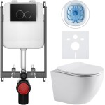 CERANO Kompletní WC set Basic/Cesso - bílá lesklá - WC tlačítko Dualo/Černá - pro zazdění - 49x36 cm - 8050BD85931