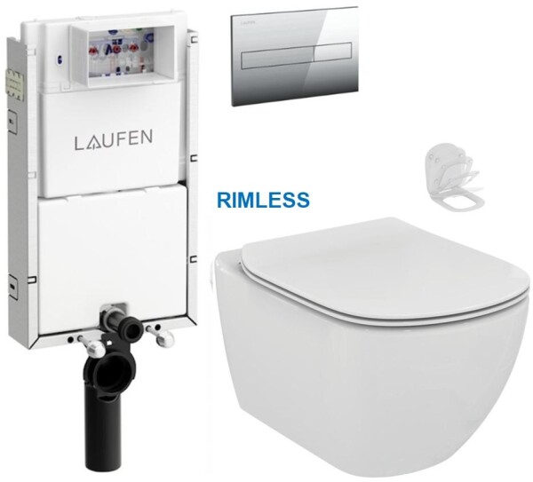 LAUFEN Podomít. systém LIS TW1 SET s chromovým tlačítkem + WC Ideal Standard Tesi se sedátkem RIMLESS H8946630000001CR TE2