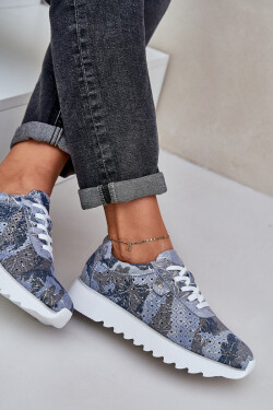 Zamšové Vzorované Sportovní Boty Na Platformě S Leskem D&A LR51-635 Modré 38